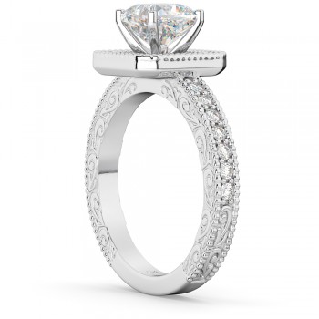 Milgrain Square Halo Diamond Engagement Ring 14kt White Gold (0.32ct.)