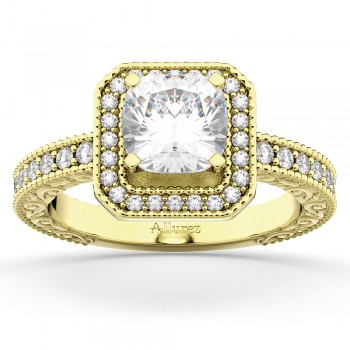 Milgrain Square Halo Diamond Engagement Ring 14kt Yellow Gold (0.32ct)