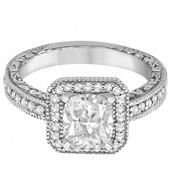 Milgrain Square Halo Diamond Engagement Ring Platinum (0.32ct.)