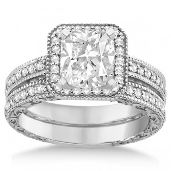 Square Halo Wedding Band & Engagement Ring 14kt White Gold (0.52ct.)