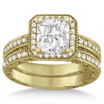 Square Halo Wedding Band & Engagement Ring 14kt Yellow Gold (0.52ct.)