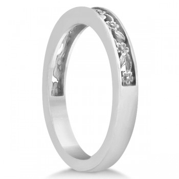 Flower Carved Wedding Ring Filigree Stackable Band 18kt White Gold