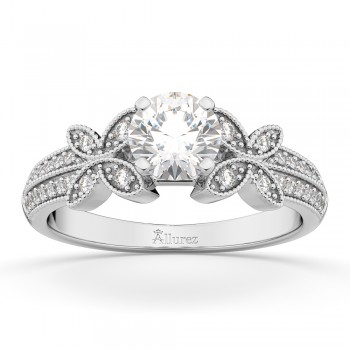 Butterfly Milgrain Diamond Engagement Ring 14K White Gold (0.25ct)