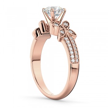 Butterfly Milgrain Diamond Engagement Ring 18k Rose Gold (0.25ct)