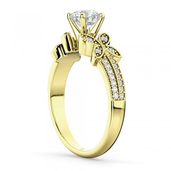 Butterfly Milgrain Diamond Engagement Ring 18k Yellow Gold (0.25ct)