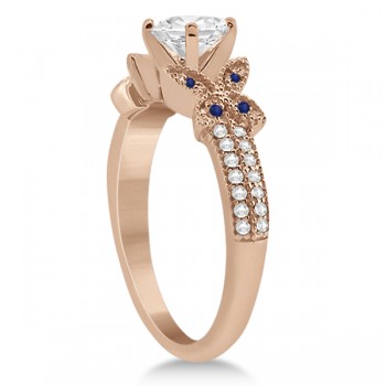 Diamond & Blue Sapphire Butterfly Engagement Ring 14K Rose Gold