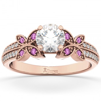 Diamond & Pink Sapphire Butterfly Engagement Ring 14K Rose Gold