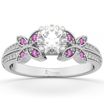 Diamond & Pink Sapphire Butterfly Engagement Ring 14K White Gold