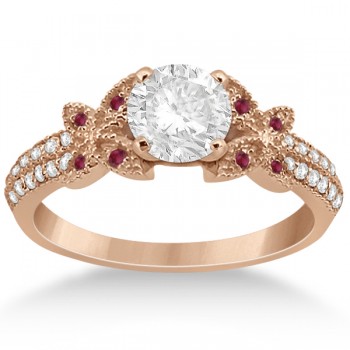 Diamond & Ruby Butterfly Engagement Ring Setting 14K Rose Gold