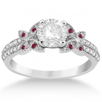 Diamond & Ruby Butterfly Engagement Ring Setting 14K White Gold