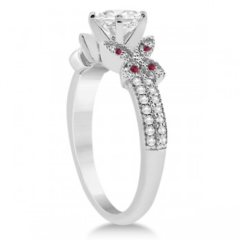 Diamond & Ruby Butterfly Engagement Ring Setting 14K White Gold