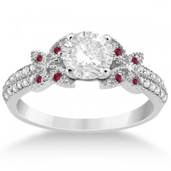 Diamond & Ruby Butterfly Engagement Ring Setting 18K White Gold