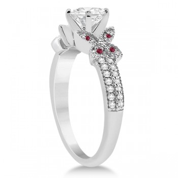 Diamond & Ruby Butterfly Engagement Ring Setting 18K White Gold