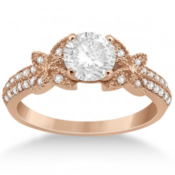 Butterfly Milgrain Diamond Ring & Wedding Band 14K Rose Gold (0.40ct)