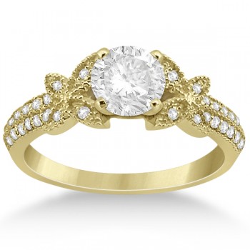 Butterfly Milgrain Diamond Ring & Wedding Band 14K Yellow Gold (0.40ct)