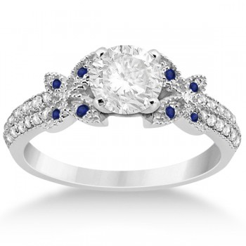 Butterfly Diamond & Blue Sapphire Bridal Set 14K White Gold (0.39ct)