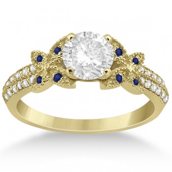 Butterfly Diamond & Blue Sapphire Bridal Set 14K Yellow Gold (0.39ct)