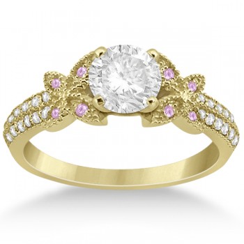 Butterfly Diamond & Pink Sapphire Bridal Set 14K Yellow Gold (0.39ct)