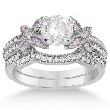 Butterfly Diamond & Pink Sapphire Bridal Set Platinum (0.39ct)