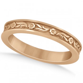 Hand-Carved Eternity Flower Design Wedding Band in 14k Rose Gold