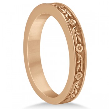 Hand-Carved Eternity Flower Design Wedding Band in 14k Rose Gold