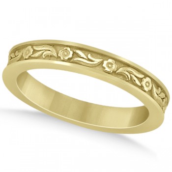 Hand-Carved Eternity Flower Design Wedding Band in 14k Yellow Gold