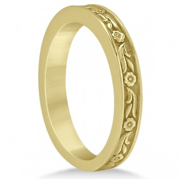 Hand-Carved Eternity Flower Design Wedding Band in 14k Yellow Gold
