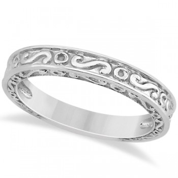 Hand-Carved Infinity Design Filigree Wedding Band in 18k White Gold