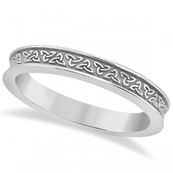 Unique Carved Irish Celtic Wedding Band in 14K White Gold