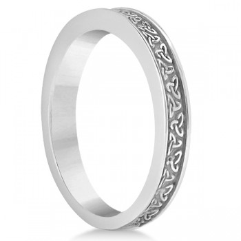 Unique Carved Irish Celtic Wedding Band in 14K White Gold