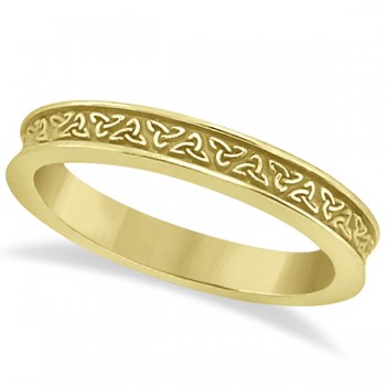 Unique Carved Irish Celtic Wedding Band in 14K Yellow Gold