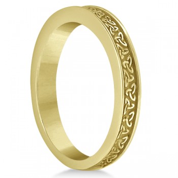 Unique Carved Irish Celtic Wedding Band in 14K Yellow Gold