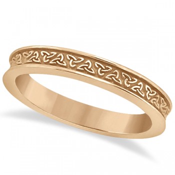 Unique Carved Irish Celtic Wedding Band in 18K Rose Gold