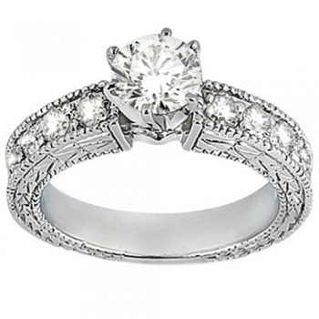 Antique Diamond Engagement Ring & Wedding Band 14k White Gold (1.70ct)