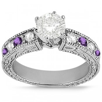 Antique Diamond & Amethyst Engagement Ring 14k White Gold (0.75ct)