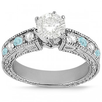 Antique Diamond & Aquamarine Engagement Ring Platinum (0.75ct)