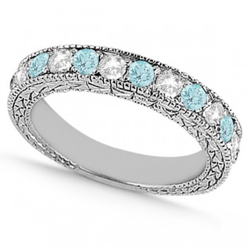 Antique Diamond & Aquamarine Wedding Ring 14kt White Gold (1.05ct)