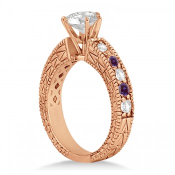 Antique Diamond & Lab Alexandrite Engagement Ring 14k Rose Gold (0.75ct)