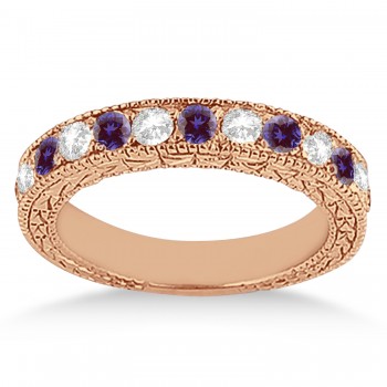 Antique Diamond & Lab Alexandrite Wedding Ring 14kt Rose Gold (1.05ct)