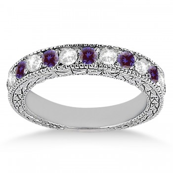 Antique Diamond & Lab Alexandrite Wedding Ring 14kt White Gold (1.05ct)