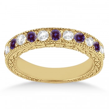 Antique Diamond & Lab Alexandrite Wedding Ring 18kt Yellow Gold (1.05ct)