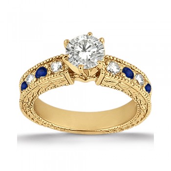 Antique Diamond & Blue Sapphire Engagement Ring 14k Yellow Gold (0.75ct)