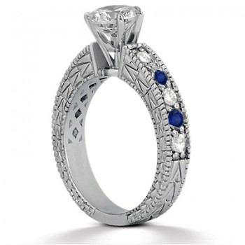 Blue Sapphire & Diamond Vintage Engagement Ring 14k White Gold 1.50ct