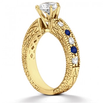 Antique Diamond & Blue Sapphire Bridal Set 14k Yellow Gold (1.80ct)