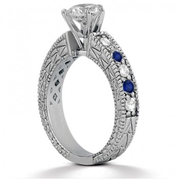 Antique Diamond & Blue Sapphire Bridal Set 18k White Gold (1.80ct)