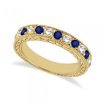 Antique Diamond & Blue Sapphire Wedding Ring 14kt Yellow Gold (1.05ct)