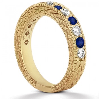 Antique Diamond & Blue Sapphire Wedding Ring 18kt Yellow Gold (1.05ct)