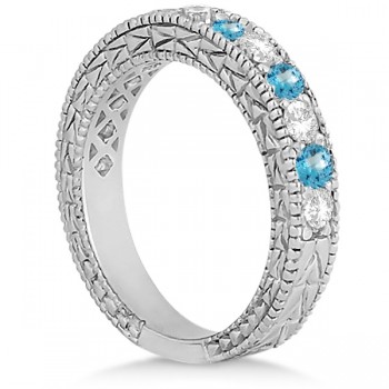Antique Diamond & Blue Topaz Wedding Ring 14kt White Gold (1.05ct)