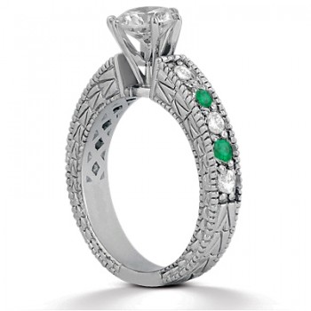 Antique Diamond & Emerald Bridal Set 14k White Gold (1.75ct)