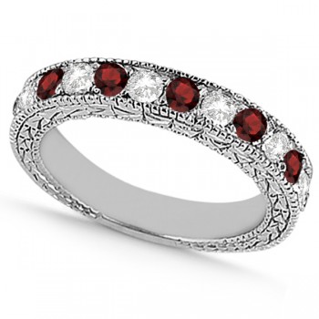 Antique Diamond & Garnet Wedding Ring 14kt White Gold (1.05ct)